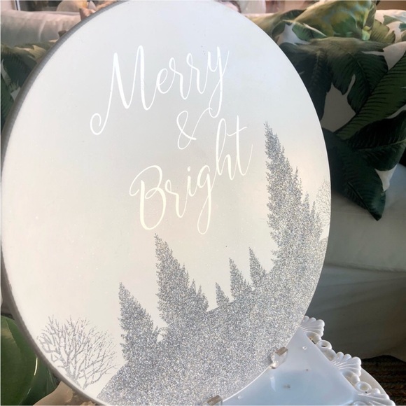 NEW! 🌲Wood White & Silver Lazy Susan “Merry & Bright” - Picture 2 of 6